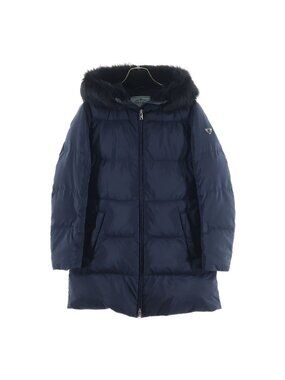 Prada Fur Hood Down Jacket Navy 36